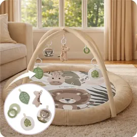 MOMI LUANI Spielmatte (180 cm innen, mit 10 cm Umrandung, 6 Spielzeuge