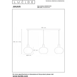 LUCIDE JULIUS Pendelleuchte 3-flammig, E27, 34438/03/65,