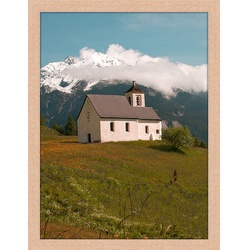 ANY IMAGE Digitaldruck »Kirche in die Alpen«, Rahmen: Buchenholz, natur - braun