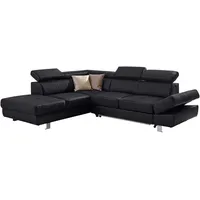 Stylife Ecksofa, Schwarz, Textil, Leder, Kombination Echtleder/Lederlook, Rindleder, 4-Sitzer, Ottomane links, L-Form, 265x212 cm, Goldenes M, Lederauswahl, Stoffauswahl, seitenverkehrt erhältlich, Bettfunktion Hocker Rücken echt, Wohnzimmer, Sofas & Couches, Wohnlandschaften, Ecksofas