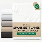 Spannbettlaken 180x200 - Baumwolle Mako Satin 30cm (12") tief - Weiß