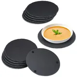 relaxdays Servierplatte 12 x Schieferplatte rund, Schiefer grau