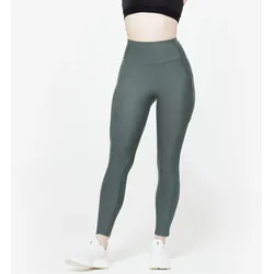 Sportleggings Damen Handytasche hoher Bund - dunkelgrün, grün, L