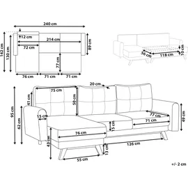 Beliani 3-Sitzer Ecksofa Bouclé cremeweiß mit Schlaffunktion L-Form Steppung Skandi Schlafsofa Wohnzimmer Ausstattung - Couches, Wohnlandschaften, Ecksofas