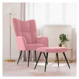 furnicato Relaxsessel Eleganter mit Hocker 61x70x96,5 cm in Rosa, Komfortabler Sessel mit Stahlgestell und weicher Schaumstofffüllung rosa