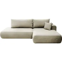 Selsey Foggi - Ecksofa mit Schlaffunktion und Bettkasten, wasserabweisender Samtbezug in Graubeige, rechtsseitig - Beige