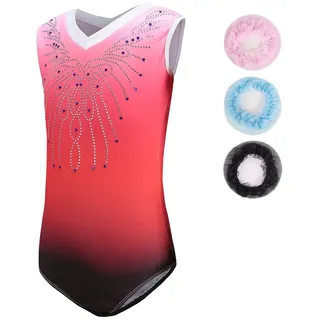 Sinoem Gymnastikanzug Kinder Mädchen Langarm/Ärmellos Turnanzug Ballettröckchen Kleid Trikotanzug Tanz Kleid Gymnastik Training Dancewear Gymnastikbody Blau/Lila/Rosa - 7-8 Jahre