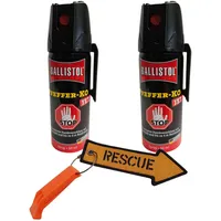 SPARSET -2X Pfeffer-KO Jet 50ml Spray – Verteidigungsspray gegen Tiere – Abwehrspray 5m Sprühweite - Panikverschluss Tierabwehr Selbstverteidigung + Notfall-Pfeife inklusive Schlüsselanhänger Rescue