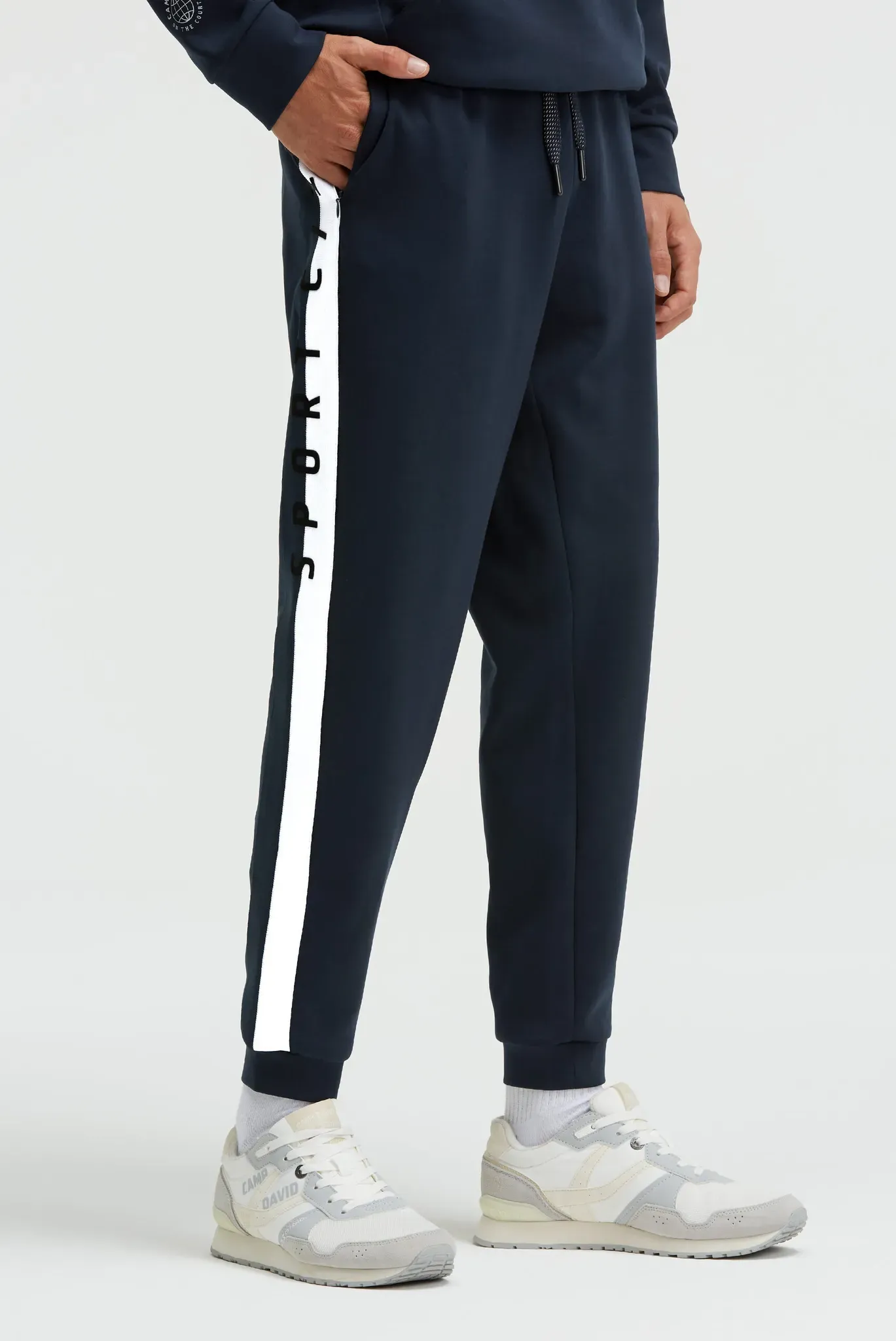 Sporthose CAMP DAVID, Herren, Gr. M, Normalgrößen, blau, Interlock, Material: 70% Baumwolle, 30% Polyester, bedruckt, relaxed fit lang, Hosen Sporthose, mit Reißverschlusstaschen