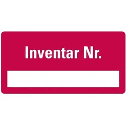 Inventaretikett Inventar Nr., einzeilig, rot, Dokumentenfolie, 40x20mm, 16/Bogen