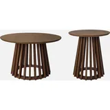 sweeek - 2er-Set Couchtische aus Holzdekor und Tannenholz, Ø40cm und Ø60cm - Nussbaumfarben