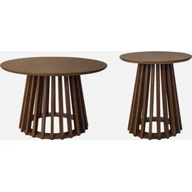 sweeek - 2er-Set Couchtische aus Holzdekor und Tannenholz, Ø40cm und Ø60cm - Nussbaumfarben