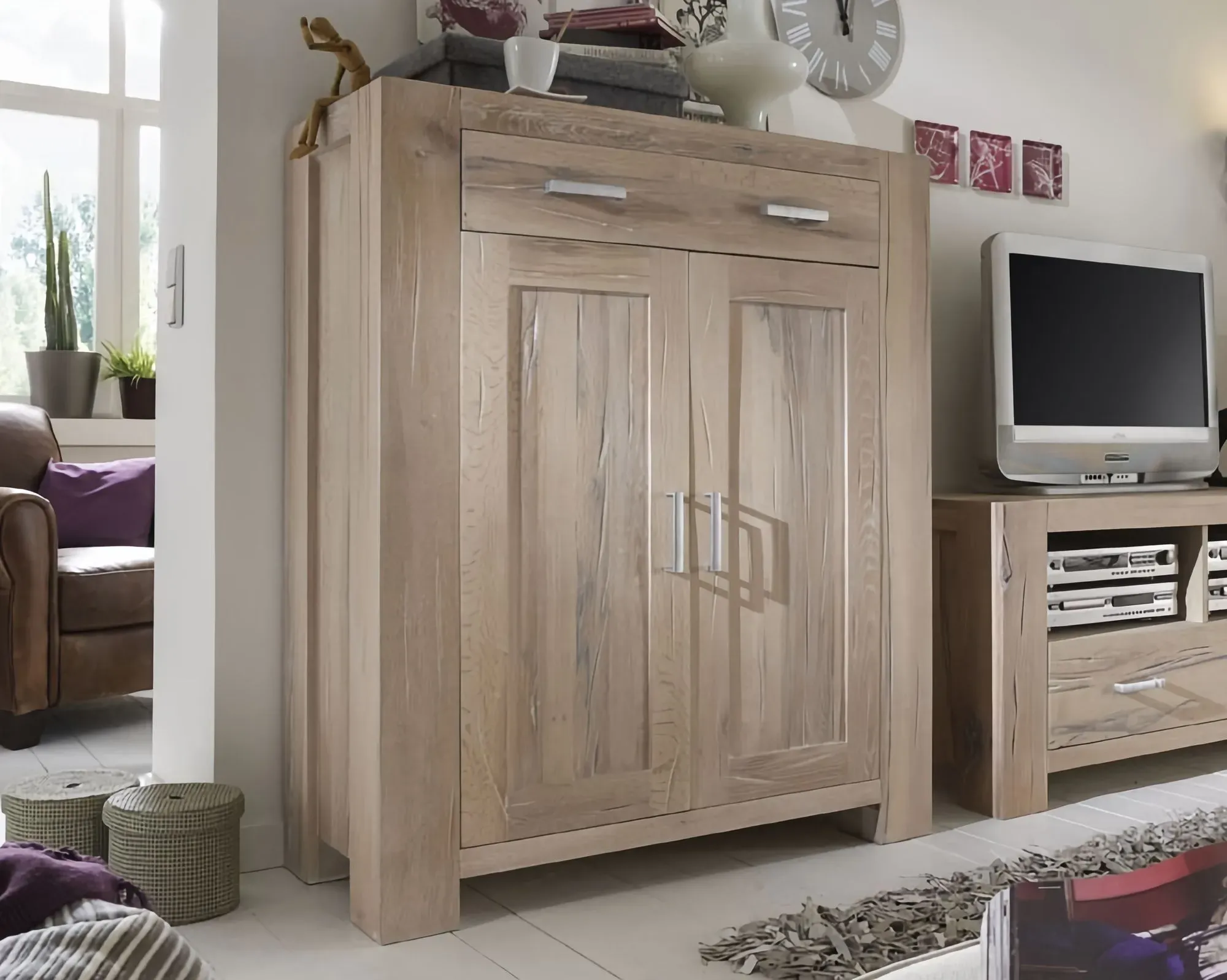 Massivholz »Fausto« Highboard - 2 Türen / 1 Schublade Wildeiche natur