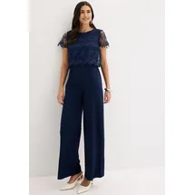 bonprix Jumpsuit aus softem Scuba mit kurzem Arm, figurumspielende Passform, weites Bein