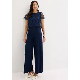 bonprix Jumpsuit aus softem Scuba mit kurzem Arm, figurumspielende Passform, weites Bein