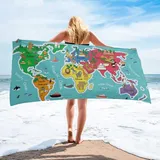 KATATI Weltkarte Strandtuch Groß 200x200 cm, Weich Schnell Trocknen Microfaser Handtücher, 3D Strandhandtuch Weltkarte Badetuch Strandlaken Handtuch, Herren Frauen Badetücher