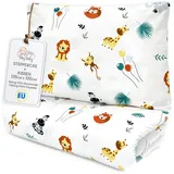 Amazinggirl Handmade Kinderbettdecken 135 x 100 cm - Kinderbettdecke Set Kinderdecke mit Kopfkissen Kindergarten Bettdecke Baumwolle Safari