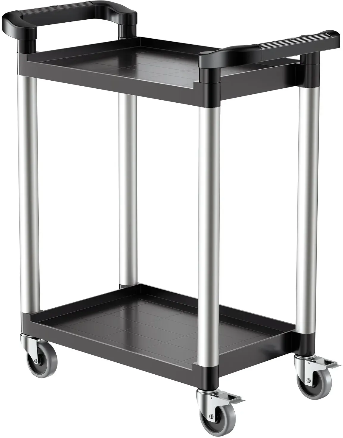 VEVOR Mehrzweckwagen, 136 kg Tragkraft, 2-stufiger Universalwagen aus Kunststoff mit 360° Schwenkrädern (2 mit Bremsen), 800x410x945 mm großer Servierwagen für Lager, Büro, Zuhause, Restaurant, Küche