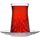 Pasabahce Teeglas Set 12 Teilig mit Untertassen 132ml aus Glas transparent