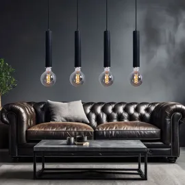 GLOBO Hängelampe 4-flg. 93 cm skandinavisch Holz Metall schwarz nickel