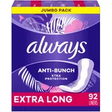 Always Slipeinlagen für Damen, Anti-Bunch Xtra Protection, leichte Saugfähigkeit, extra lang, Auslaufschutz + Rapiddry, ohne Satz, 92 Stück