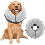 Aufblasbare Halskrause für Hunde, Verstellbarer Schutzkragen nach Operationen, Weicher Anti-Leck-Kragen mit Atmungsaktivem Material, Sichtfreundliches Elizabethanisches Halsband für Hunde (Grau, M)