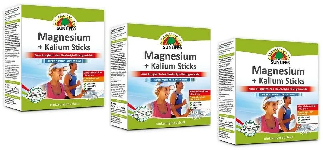 Sunlife Magnesium + Kalium Sticks 20 Stück 3er Pack