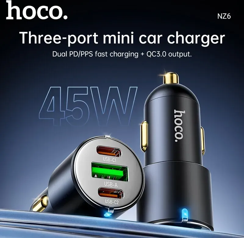 HOCO NZ6 PD45W 3-Port(2C1A) Autoladegerät