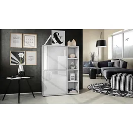 Vladon Highboard 79 x 105,5 x 35,5 cm Weiß matt/Weiß Hochglanz