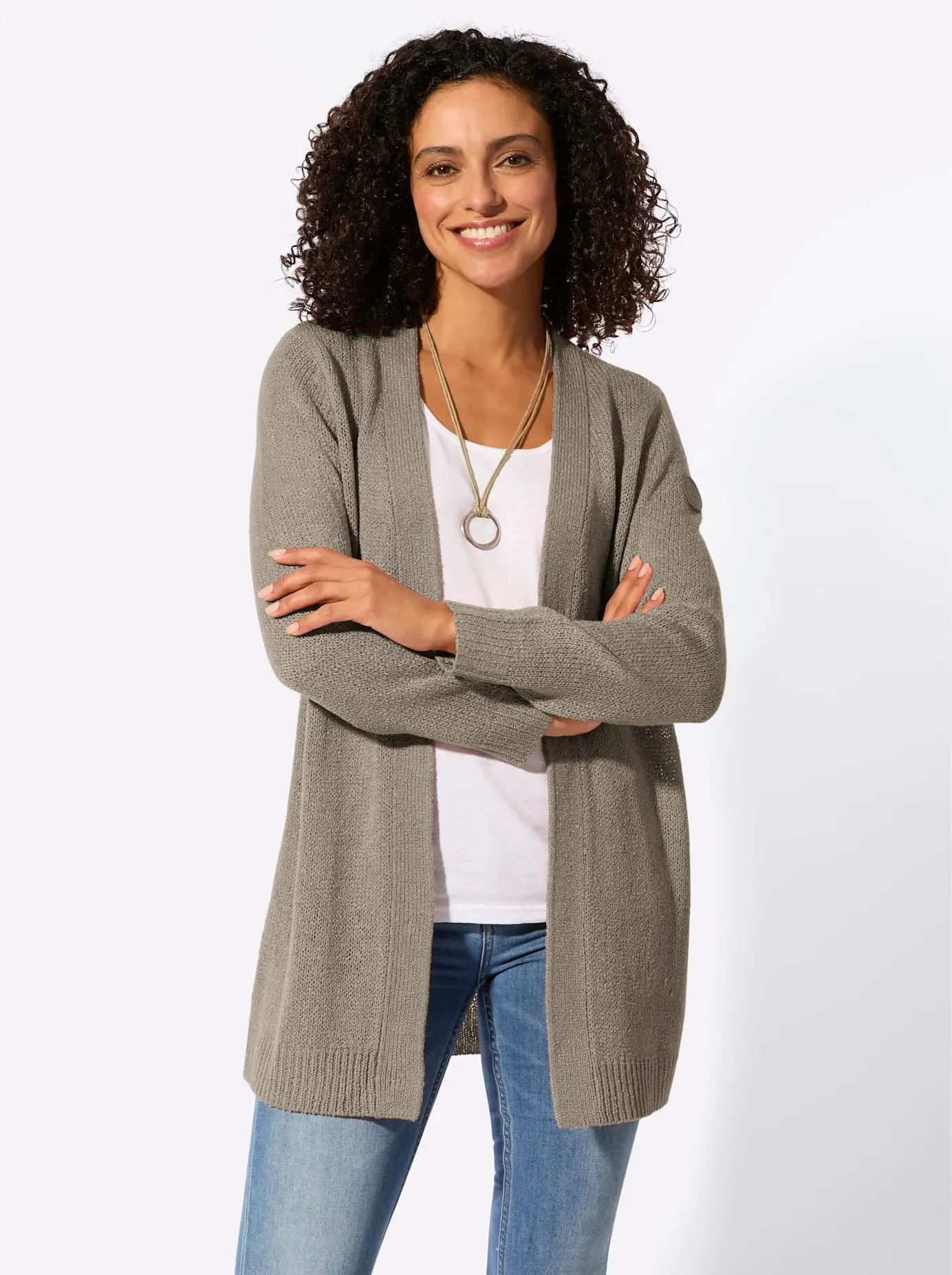 Longstrickjacke CASUAL LOOKS, Damen, Gr. 52, schlamm, 100% Polyacryl, unifarben, Strickjacken Longstrickjacke