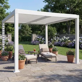 Mendler Pergola MCW-L46 Weiß 11 cm Alu-Gestell 3 x 3 m