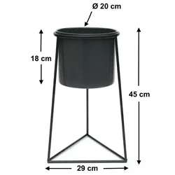 DanDiBo Blumenhocker mit Topf Metall Schwarz L 45 cm Blumenständer 96052 Blumensäule Modern Pflanzenständer Pflanzenhocker