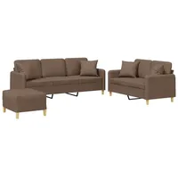 VidaXL 3-tlg. Sofagarnitur mit Kissen Braun Stoff