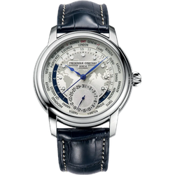 Frederique Constant Manufacture Classic Worldtimer FC-718WM4H6 - Gerprägt & sonnen guilloche,silber,blau - 42mm