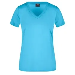 Damen Sportshirt mit V-Ausschnitt JN735, türkis, Größe XXL - türkis - XXL