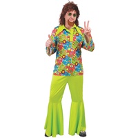 Fiestas GUiRCA Flower Power Hippie Kostüm Herren Karneval, bunter 70er Jahre Kostüm Herren - Gr M 48–50 - Schlager Star Disco Outfit, 70er Jahre Kostüm Erwachsene, 60er Faschingskostüme Männer Hippie
