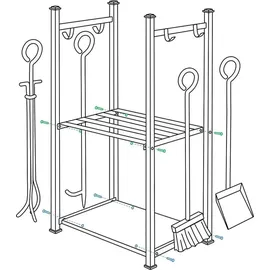 luxuskollektion Kaminholzregal mit 4 Kaminwerkzeugen 72 x 46 x 30 cm Schwarz