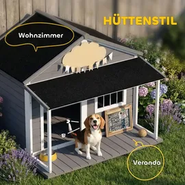 PawHut Hundehütte aus Holz Kleintierhaus Hundehaus mit Terrasse für draußen