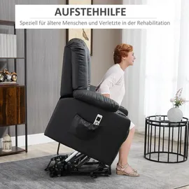 Homcom Fernsehsessel mit Aufstehhilfe Elektrisch Relaxsessel mit Massagefunktion, USB, Liegefunktion, Massagesessel mit Fernbedienung, Becherhalter, Seitentasche, Fußteil, Rollen, Schwarz Kunststoff, Metall, 98x102x90 cm, Wohnzimmer, Sessel, Fernsehsessel
