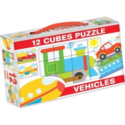 Dohany Würfelpuzzle Bilderwürfel 12-tlg. Kinderpuzzle Fahrzeuge, Puzzleteile bunt