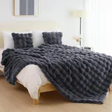 IKALIFE Weiche Kunstfelldecke Kuscheldecke Felloptik - Kunstfell Decke Plüsch Flauschig Felldecke Faux Kaninchenfell Decke Kuscheldecke Fell Bubble Decken für Couch Bett Sofa, 270 x 230 cm Grau