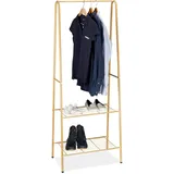 Relaxdays Kleiderständer SANDRA mit 2 Ablagen, Metall, Garderobenständer, mit Kleiderstange HBT: 160 x 61,5 x 38 cm, honigbraun, Honig Braun