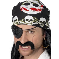 Smiffys Kostüm Kopftuch Pirat zum Selbstbinden, Quadratisches Kopftuch mit Piratenmotiv schwarz