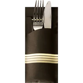 Papstar Bestecktaschen 20 cm x 8,5 cm schwarz/bordeaux "Stripes" inkl. farbiger Serviette 33 x 33 cm 2-lag. mit passender