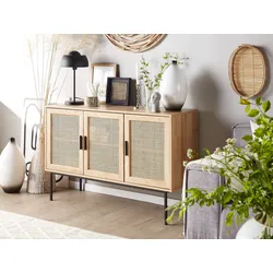 Sideboard heller Holzfarbton 3 Rattan-Türen PASCO