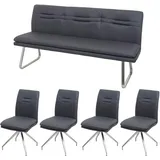 Mendler Esszimmer-Set HWC-H70, Sitzgruppe Esszimmergruppe Esszimmergarnitur, Stoff/Textil Edelstahl gebürstet ~ dunkelgrau 180cm
