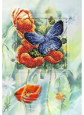 Stick-Grußkarte "Schmetterling & Mohn"