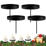4 Stück Adventskranz Kerzenhalter Metall Schwarz 8cm Runde Kerzenständer ohne Dorn, Adventskranz Kerzenteller für Stumpenkerzen, Weihnachts Deko Kerzenhalter für Kranz, Tisch & Wohnzimmer