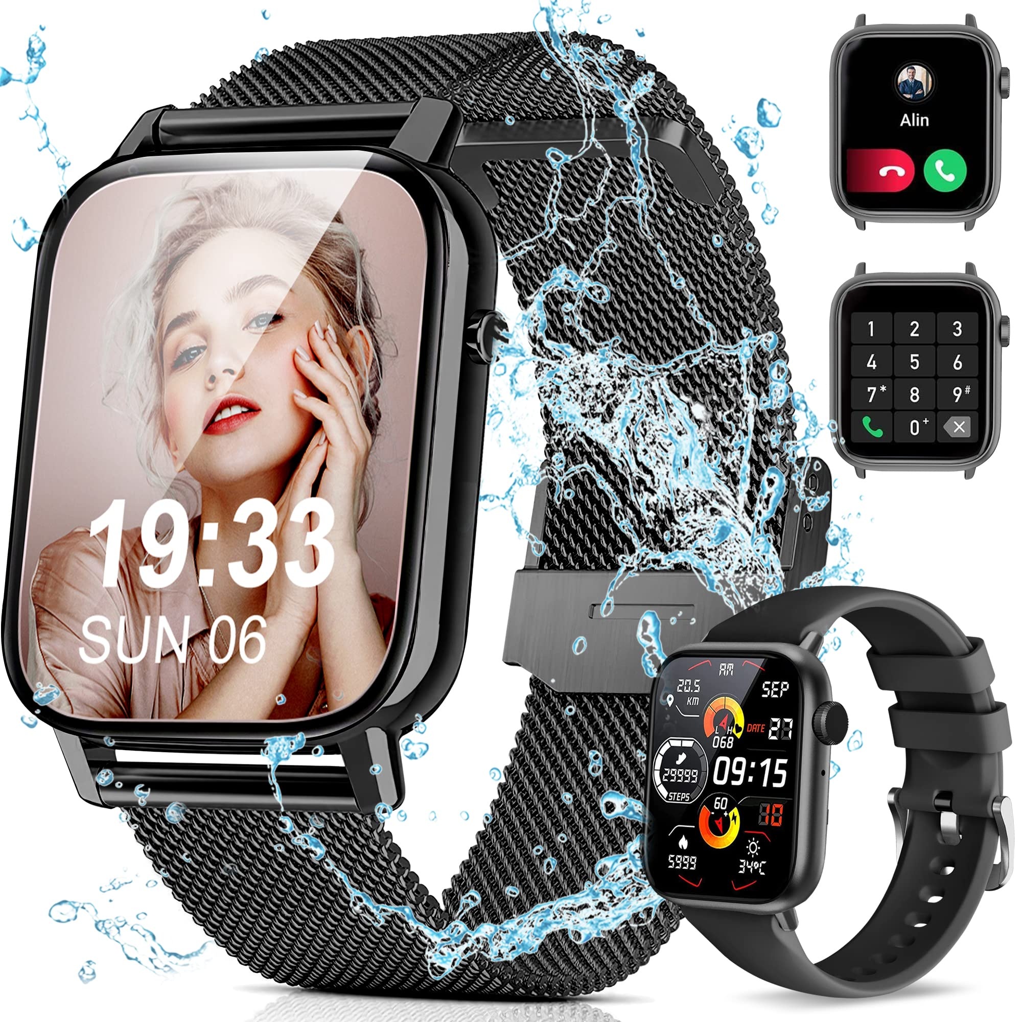 Tisoutec Smartwatch Damen Herren,Fitnessuhr Tracker mit Telefonfunktion 1.85" Touchscreen,Fitness Tracker IP67 Wasserdicht/Blutsauerstoff/Pulsmesser/Sportuhr Aktivitätstracker für Android/iOS