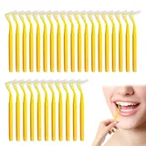 Interdentalbürsten, 0,7 mm, gelbe Interdentalbürsten mit rutschfestem Griff, L-Form, gelbe Zahnseidebürste für zwischen Zähnen und Zahnfleisch, 30 Stück